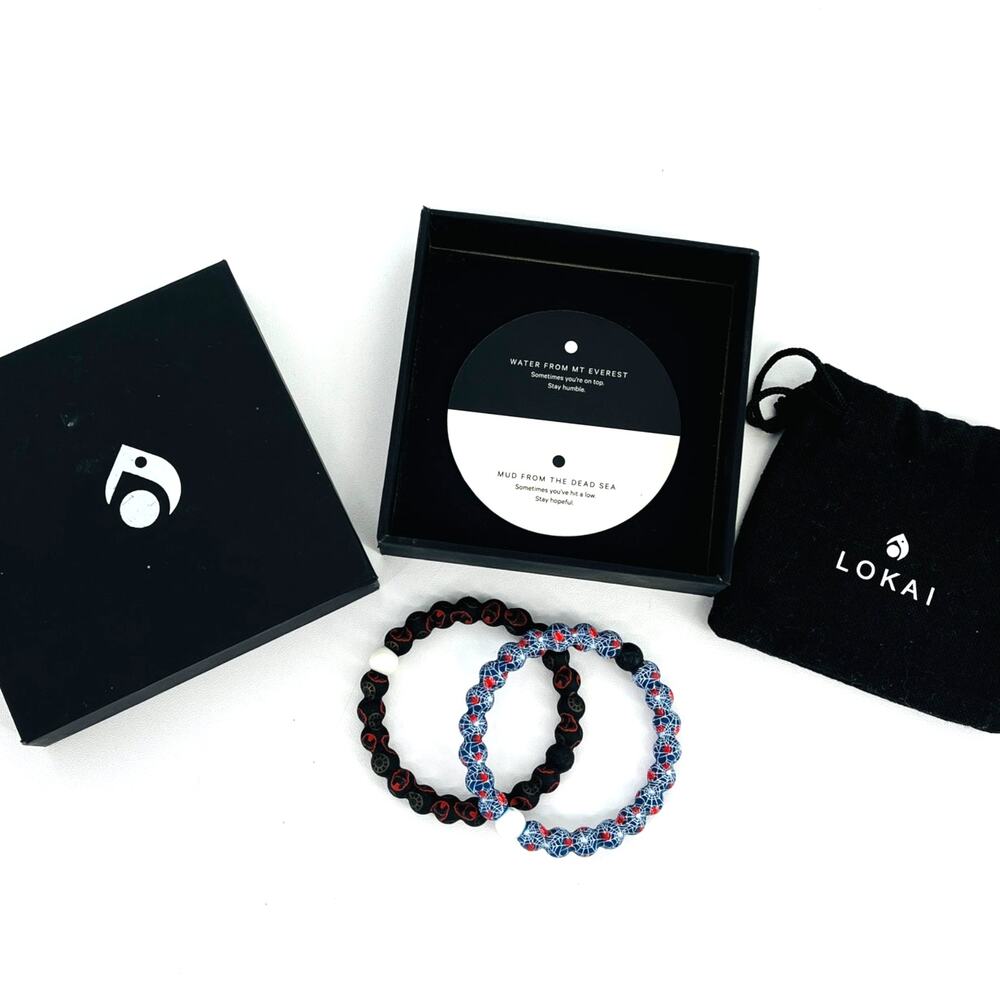 Lokai Marvel Spider Man Iron Man Bracelet Set New Pouch Box Mt Everest Dead Sea